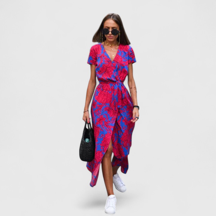 Floral Print Short Sleeve Belted Maxi Dress 8
