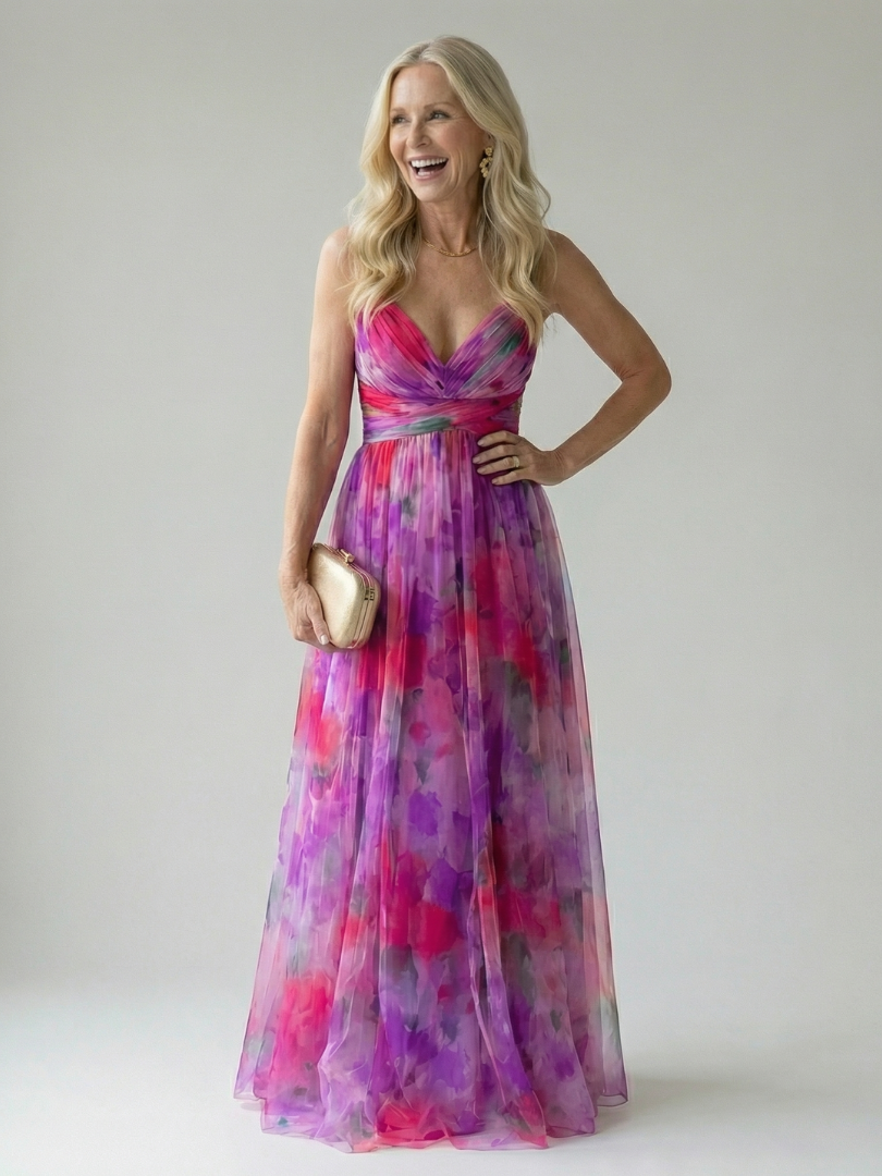 Floral Print V-Neck Ruched Waist Maxi Dress 8