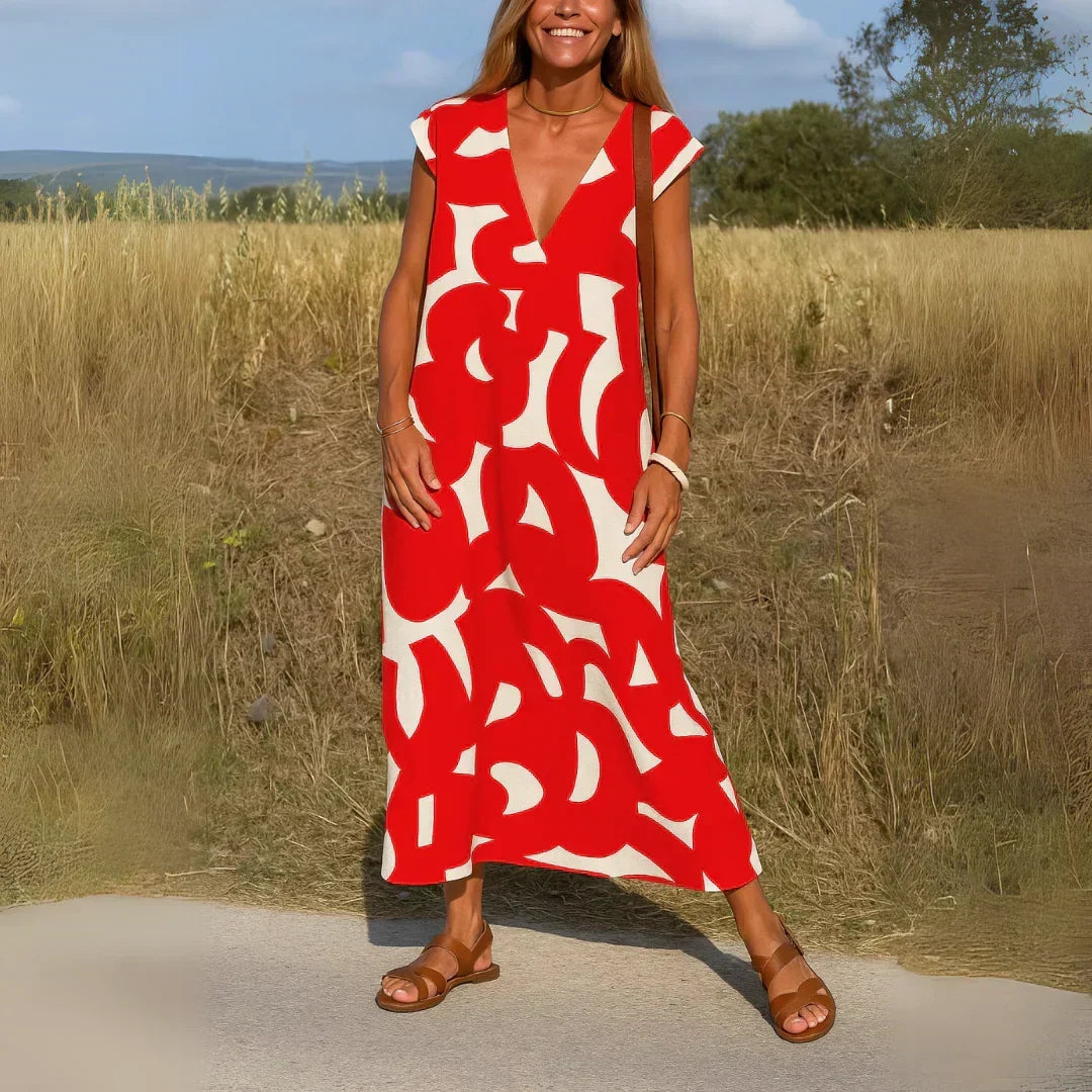 Abstract Print V-Neck Sleeveless Maxi Dress 5