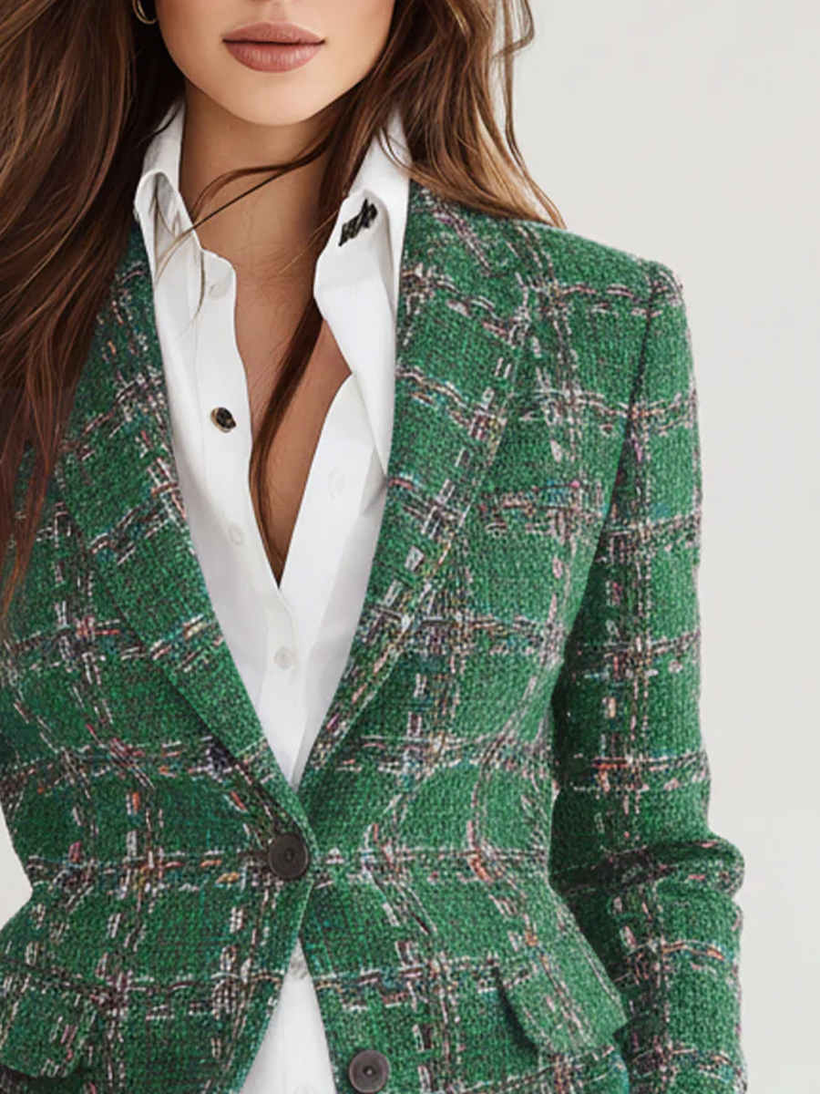 Plaid Tweed Single Button Blazer 6