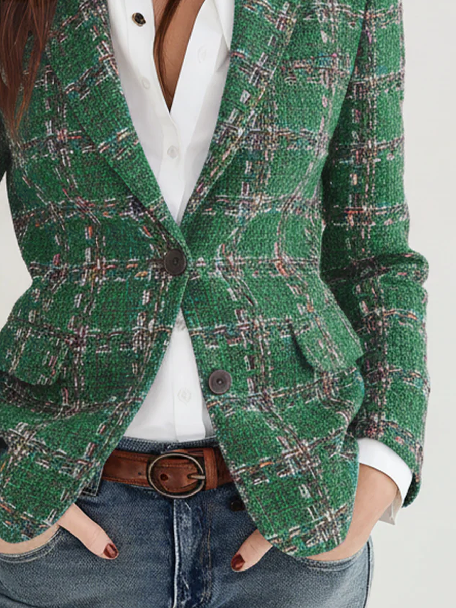 Plaid Tweed Single Button Blazer 8