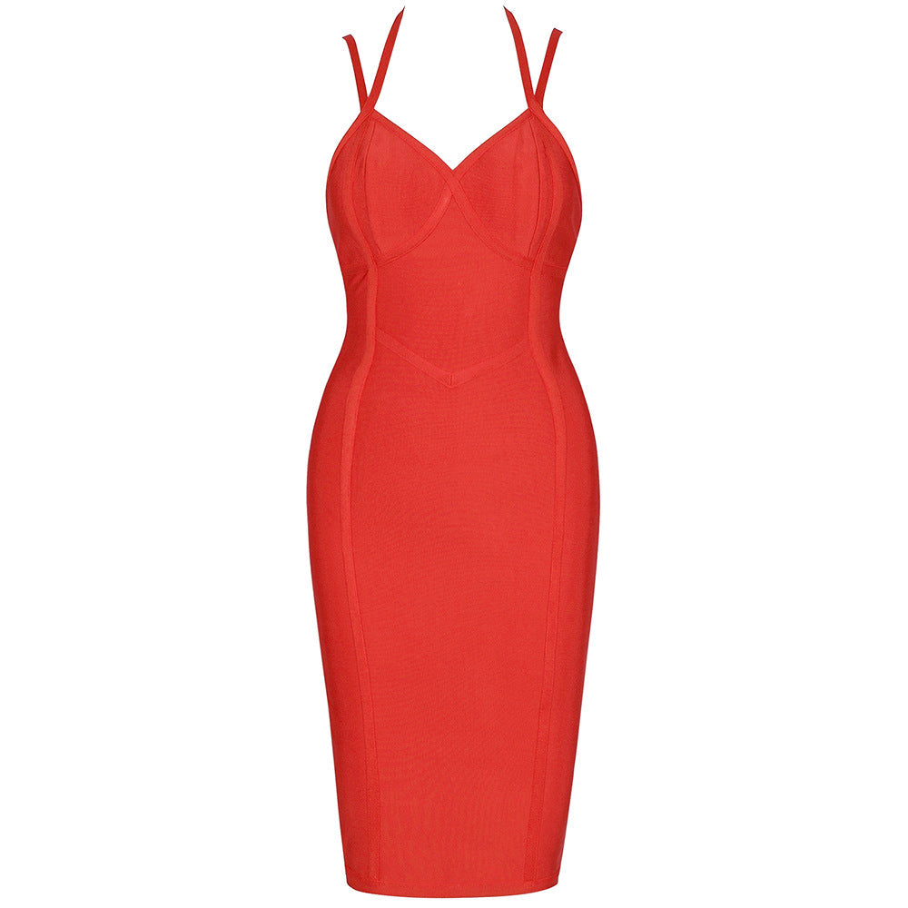 Bandage V-Neck Strappy Bodycon Midi Cocktail Dress - View 5