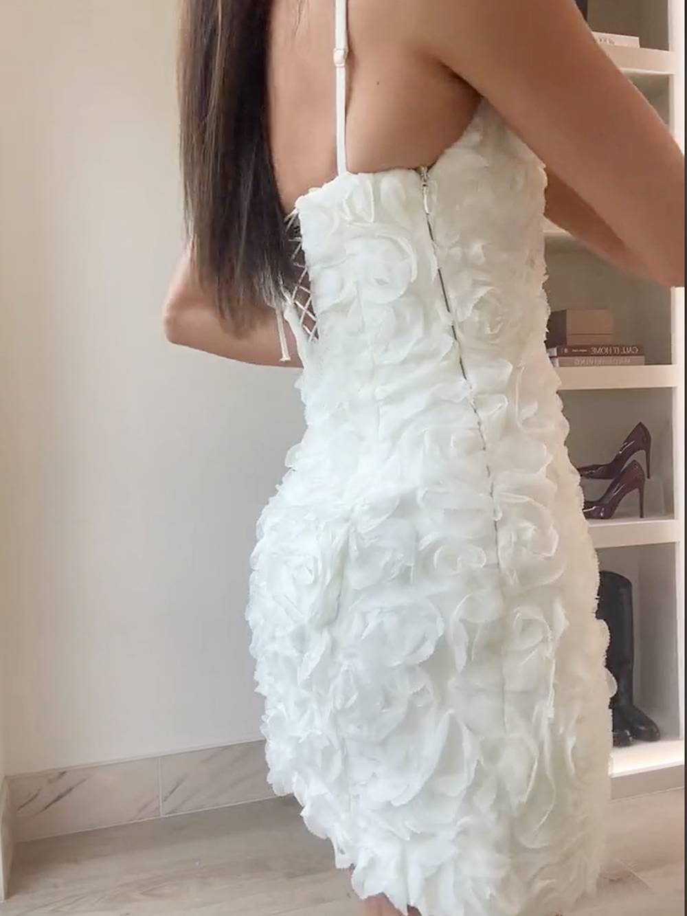 Floral Applique Square Neck Sleeveless Bodycon Mini Dress - View 5