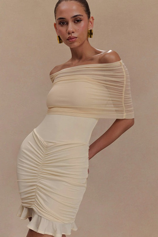 Ruched Ruffle Mesh Mini Dress - View 2