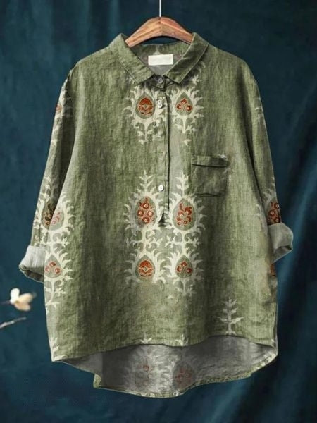 Watercolor Floral Print Long Sleeve Button Blouse 15