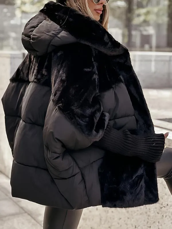 Hooded Faux Fur Ribbed Cuff Padded Puffer Jacket 12