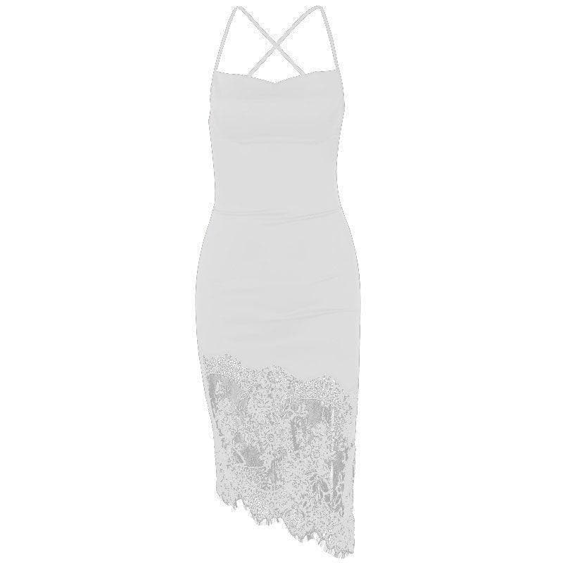 Lace up open back cowl neck satin dress - View 4