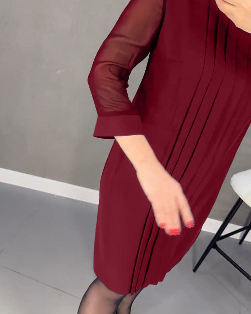 V-Neck 3/4 Sleeve Ruched Midi Dress - View 10