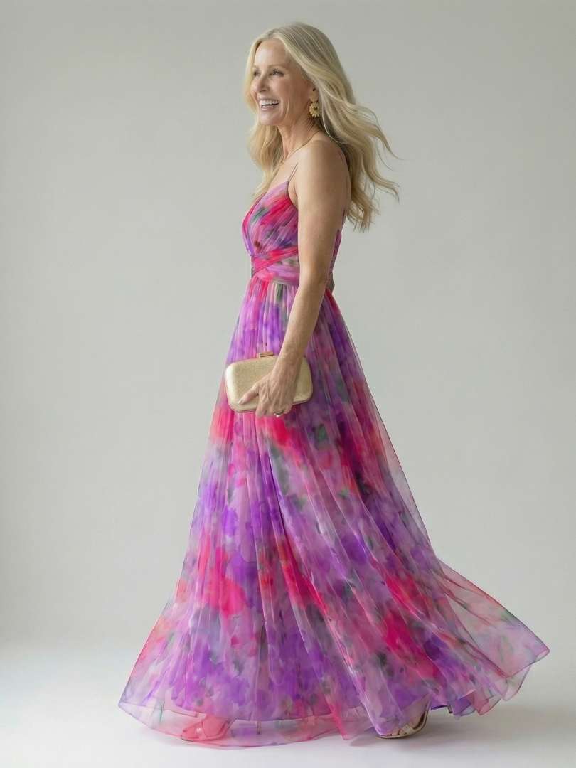 Floral Print V-Neck Ruched Waist Maxi Dress 9