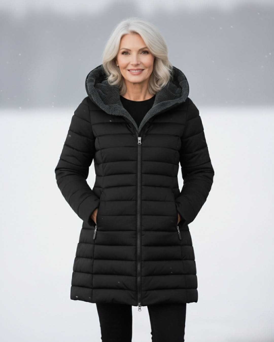 Hooded Faux Fur Lined Zip Front Longline Puffer Coat 2