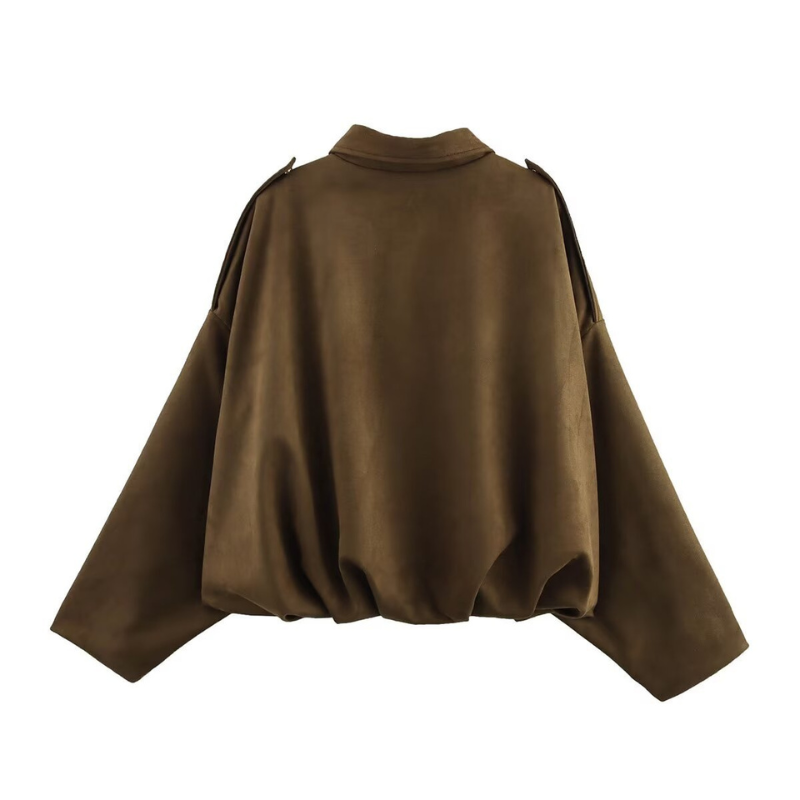 Suede Look Zip Front Oversized Bomber Jacket 10