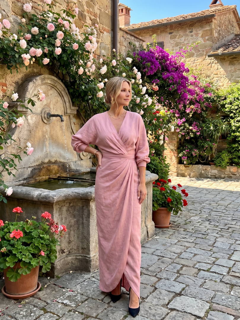 Wrap V-Neck Long Sleeve Ruched Draped Maxi Dress 10