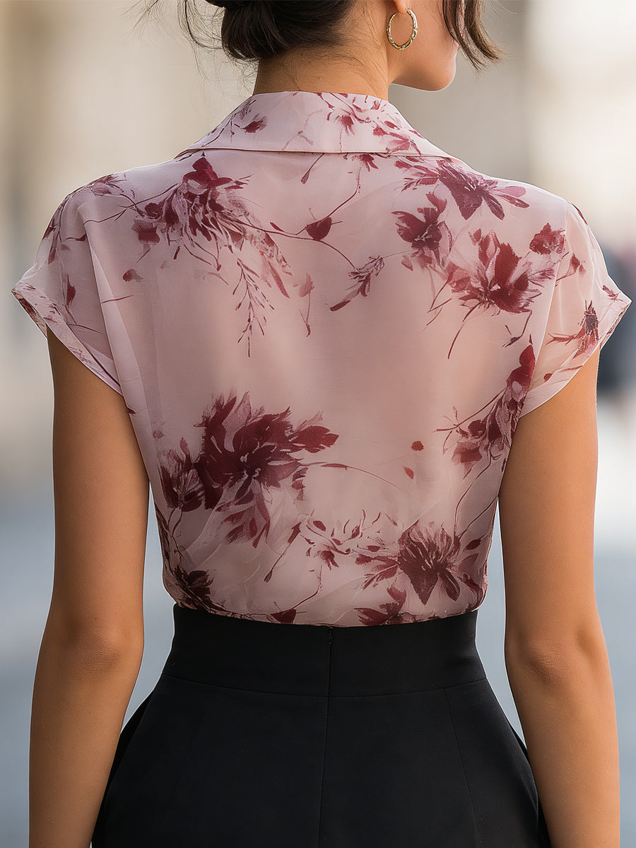 Floral Collared Cap Sleeve Wrap Blouse 4