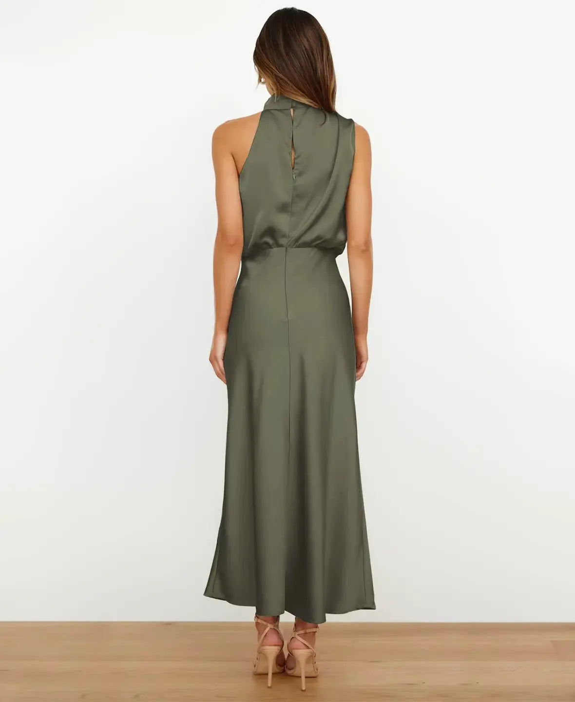 Satin Halter Neck Draped Cowl Bias Midi Dress 4
