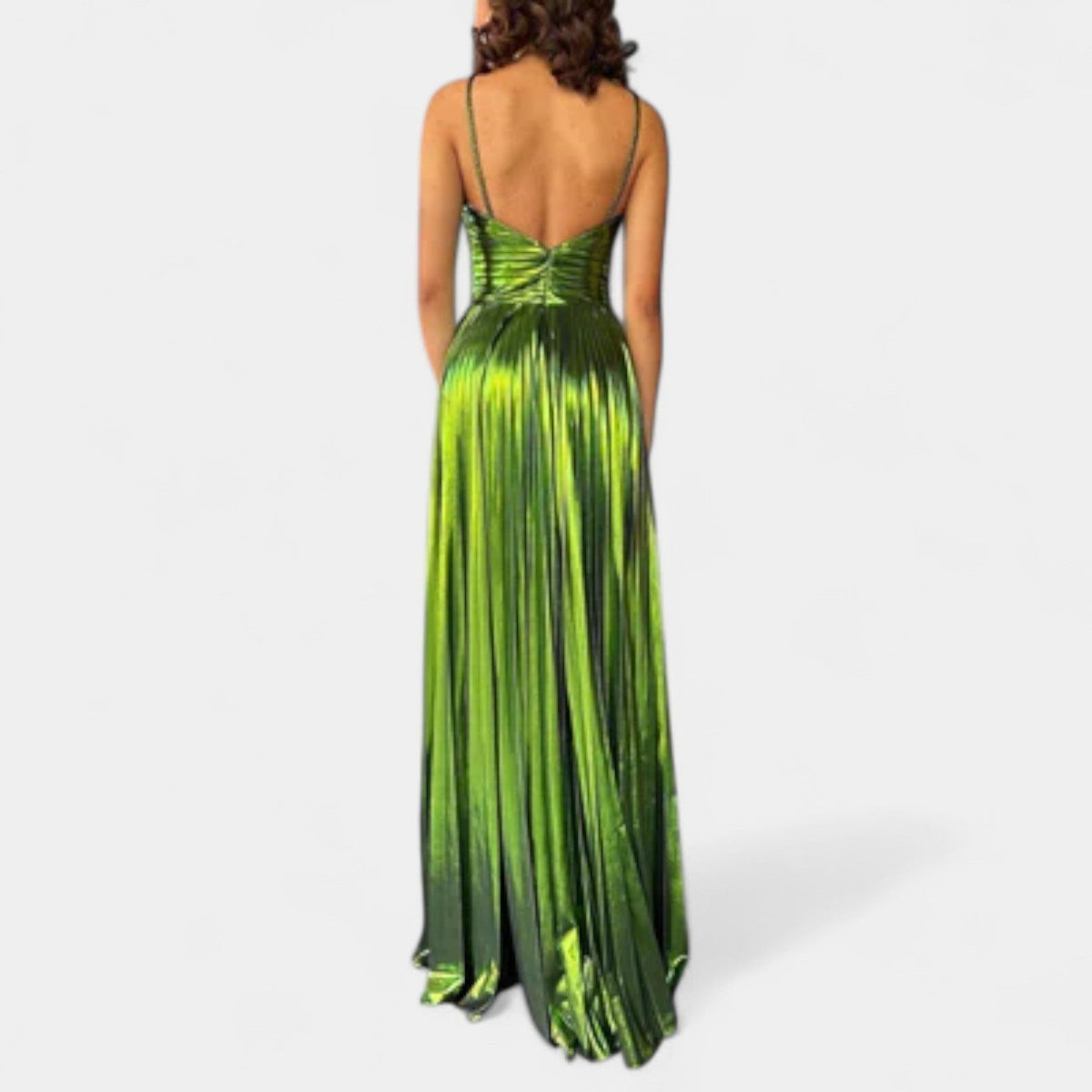 Metallic Pleated Twist Front High Split Maxi Gown 4