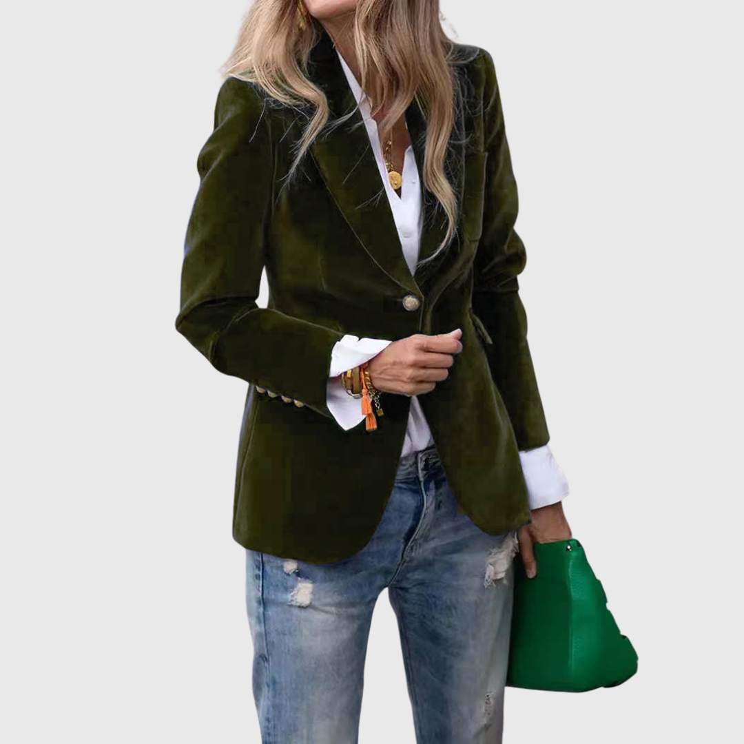 Velvet Notch Lapel Single Button Blazer 6