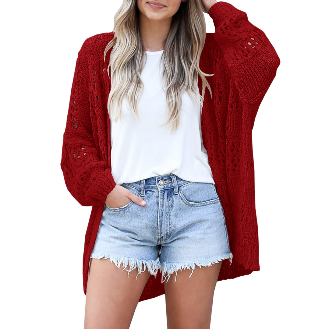 Open Front Pointelle Knit Oversized Cardigan 11