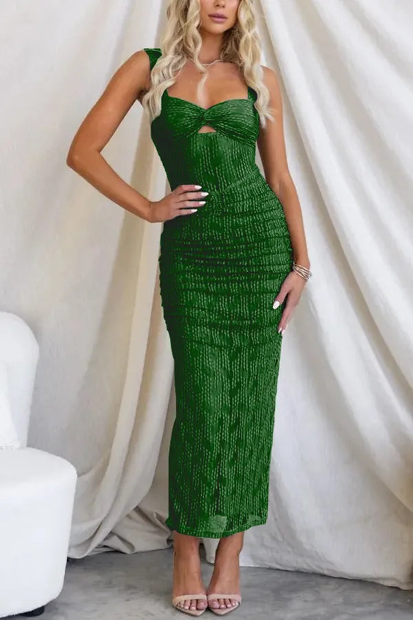 Sweetheart Knot Bust Keyhole Cut Out Mesh Bodycon Maxi Dress - View 4