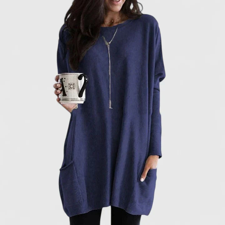 Round Neck Long Sleeve Oversized Pocket Tunic Top 8