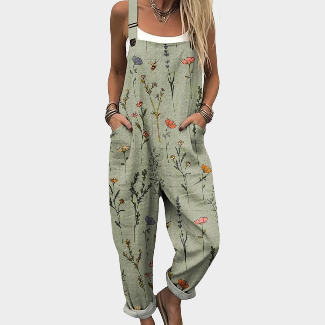 Botanical Floral Print Wide Leg Dungaree Overalls 2