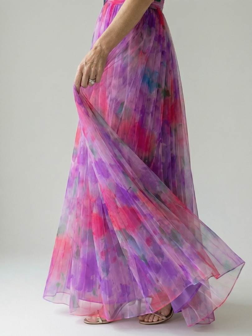 Floral Print V-Neck Ruched Waist Maxi Dress 10