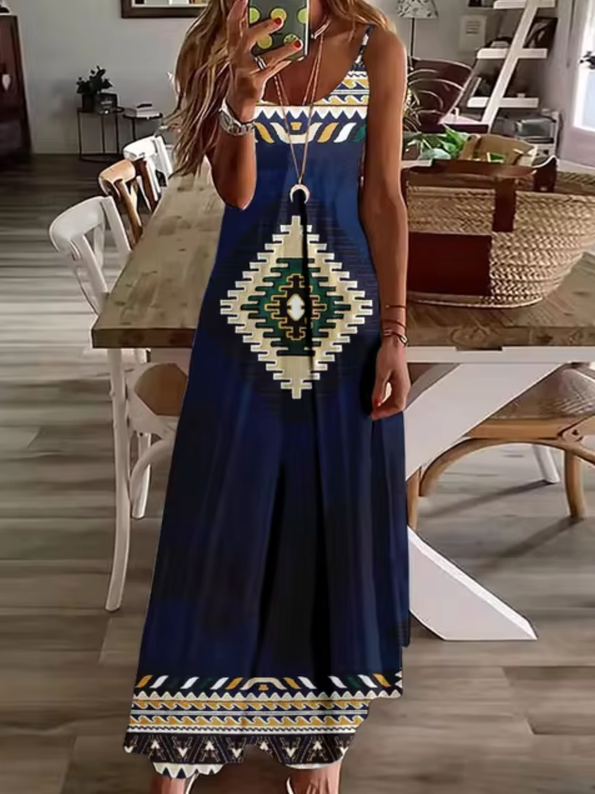 Spaghetti Strap V-Neck Relaxed A-Line Maxi Dress - View 4