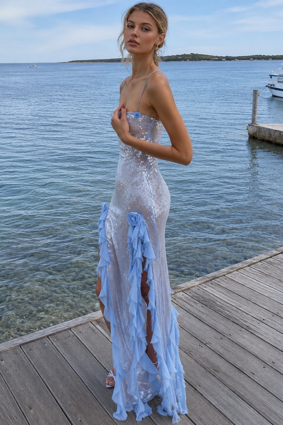 Sheer Mesh Sequin Floral Dress