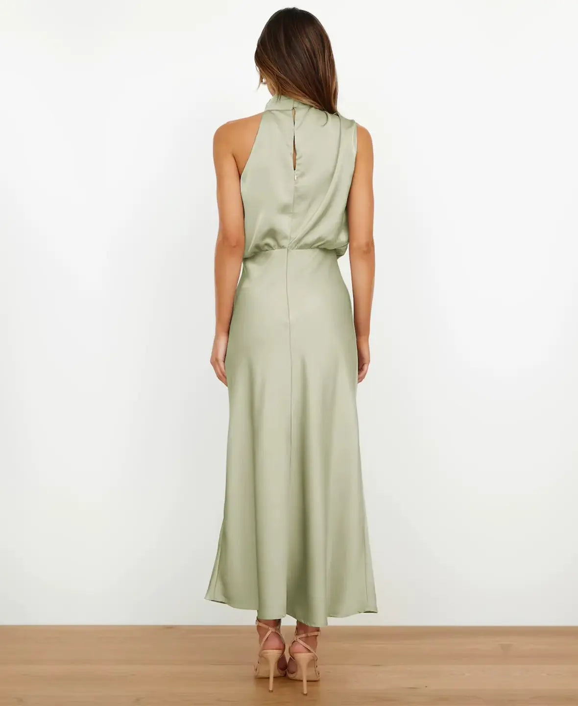 Satin Halter Neck Draped Cowl Bias Midi Dress 5