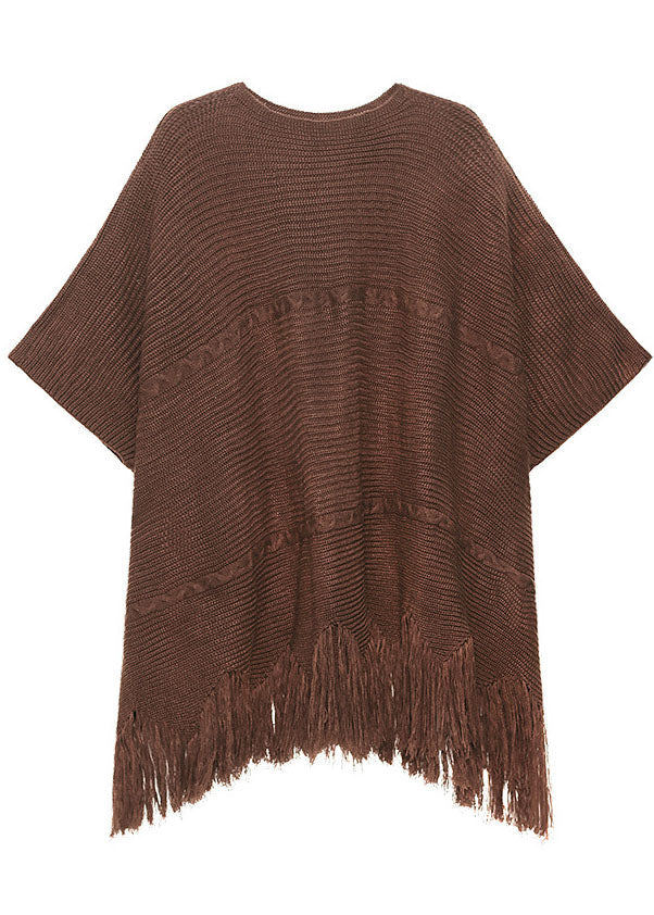 Knit Tassel Fringe Batwing Sleeve Oversized Mini Sweater Dress - View 5