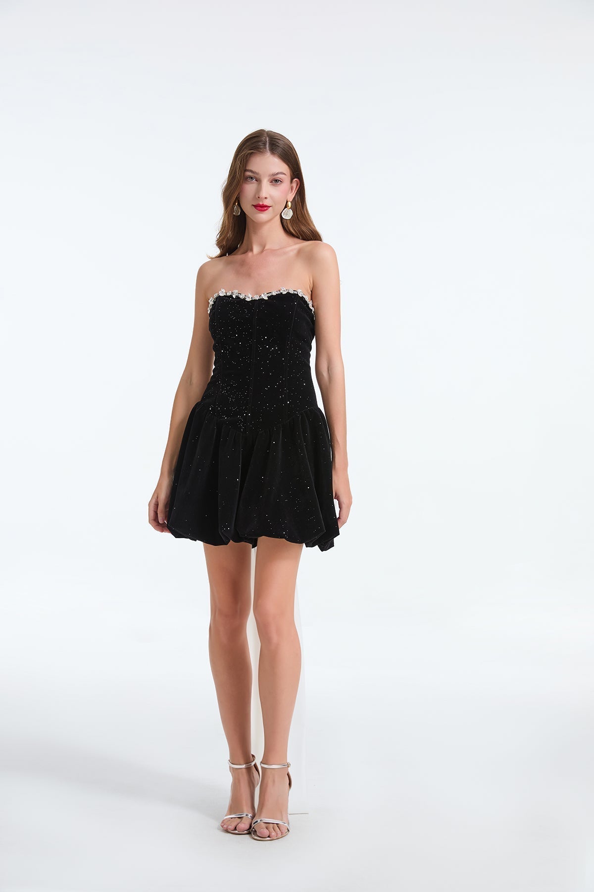 Glitter Strapless Sweetheart Corset Bubble Hem Mini Dress - View 3