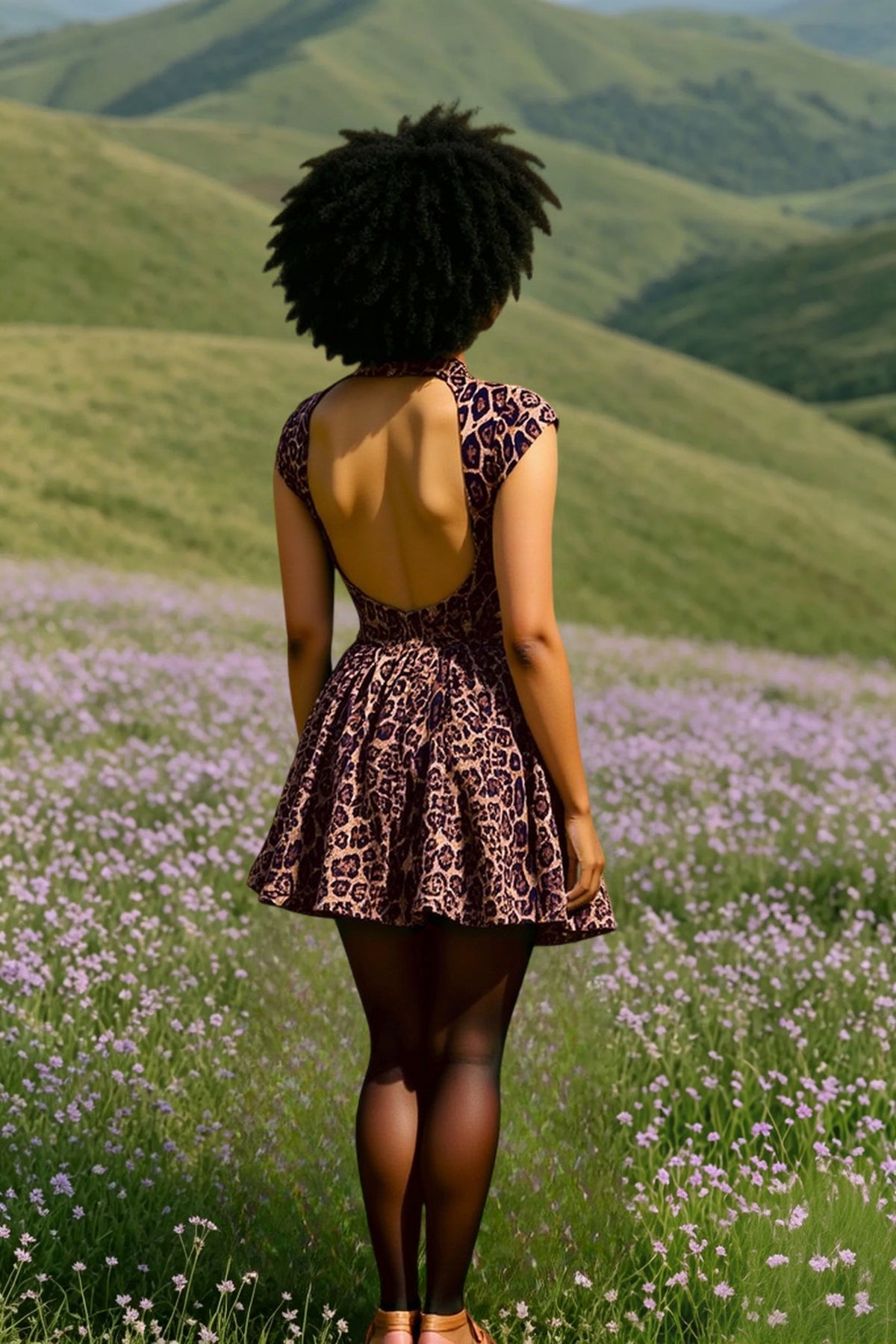 Leopard Print Cap Sleeve Crew Neck Fit and Flare Mini Dress - View 4