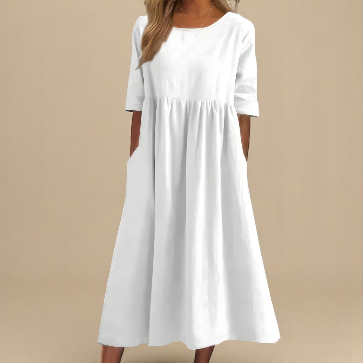 Crew Neck Short Sleeve Pocket Babydoll Midi Dress 7
