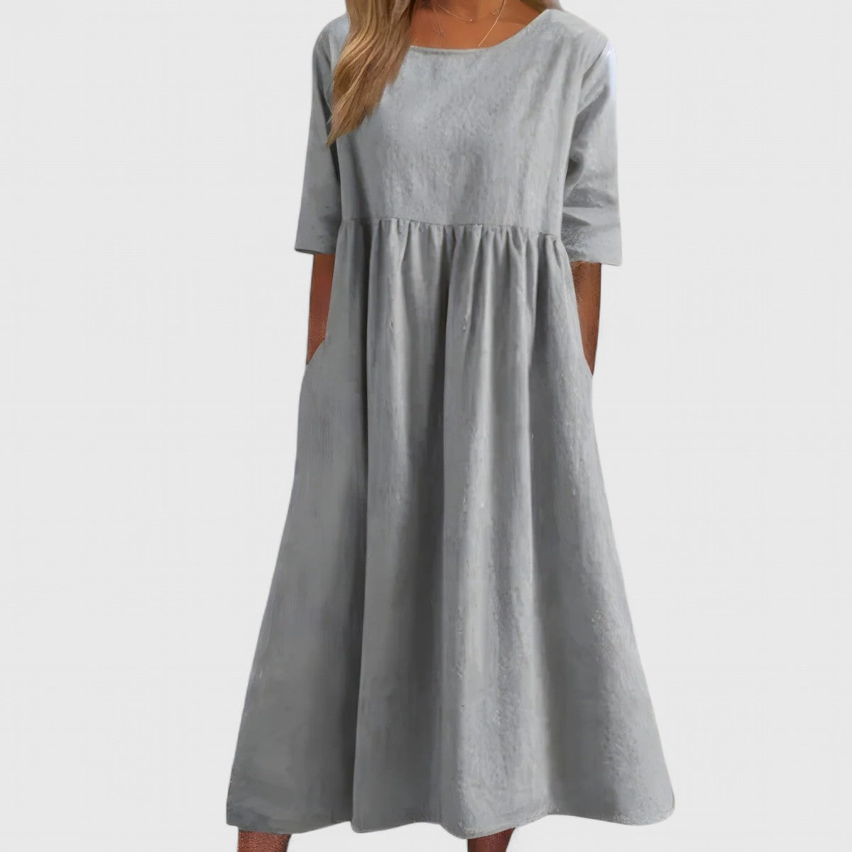 Scoop Neck Short Sleeve Pocket A-Line Midi Dress 8