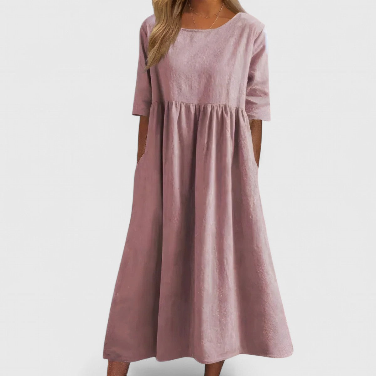 Scoop Neck Short Sleeve Pocket A-Line Midi Dress 9