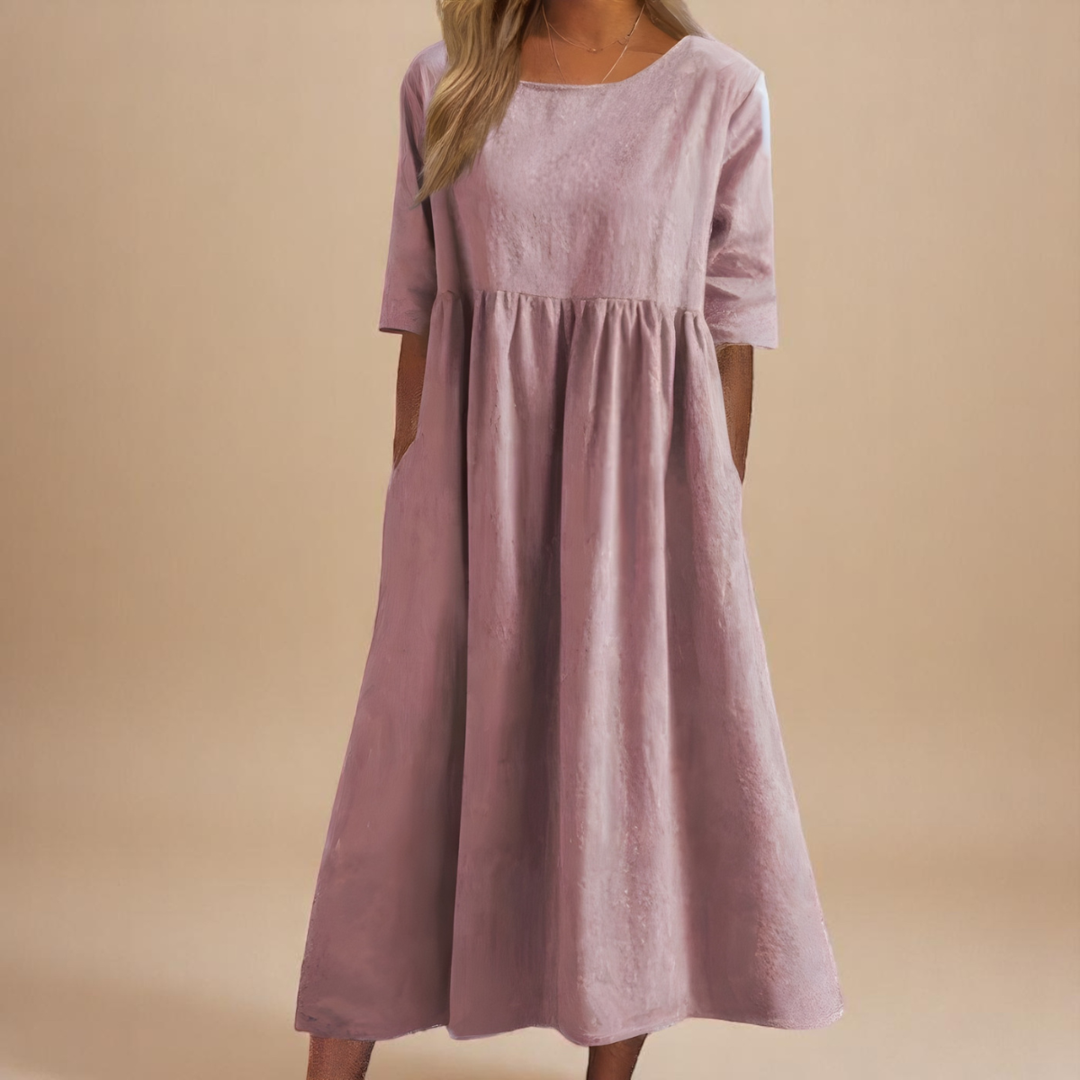 Crew Neck Short Sleeve Pocket Babydoll Midi Dress 3