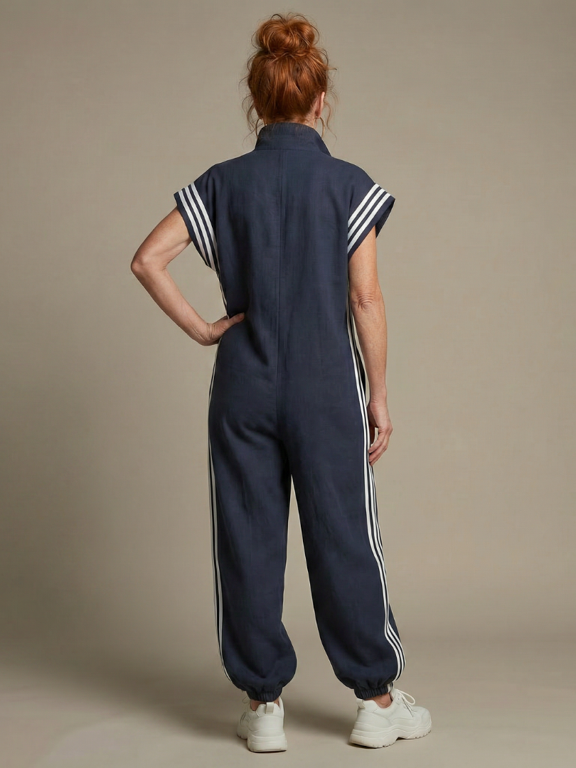 Zip Front Side Stripe Sleeveless Jogger Jumpsuit 12