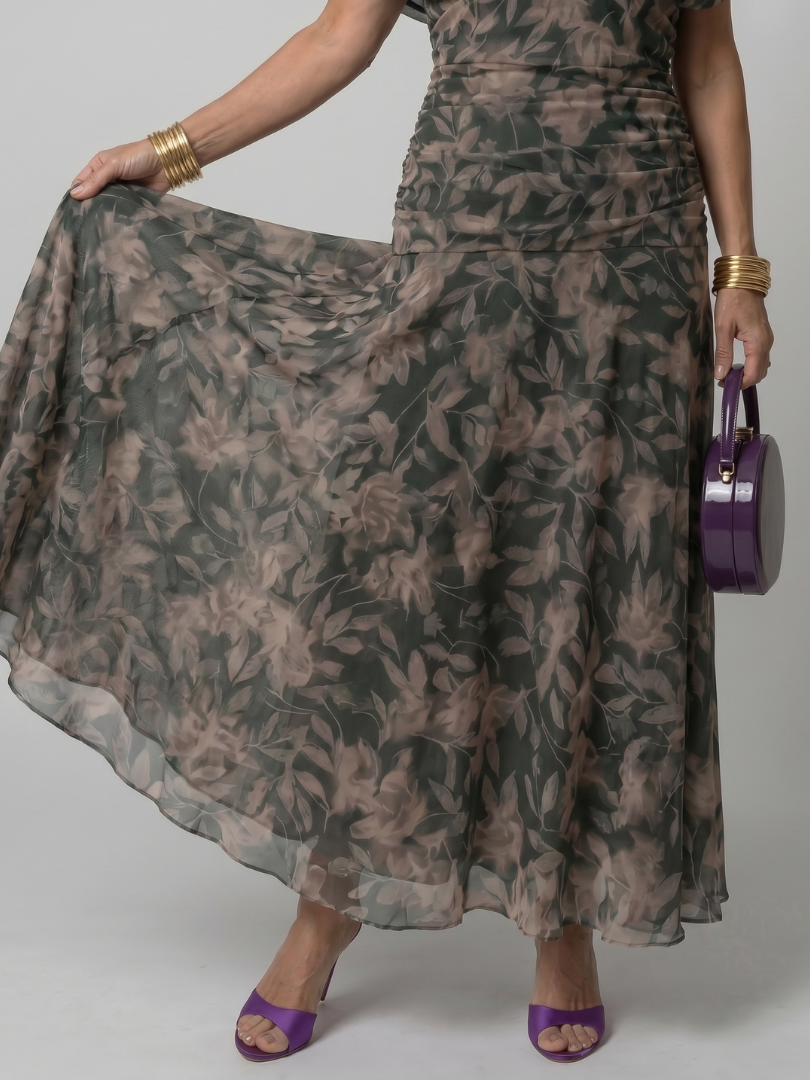 Floral Off Shoulder Ruched Chiffon Maxi Dress 7