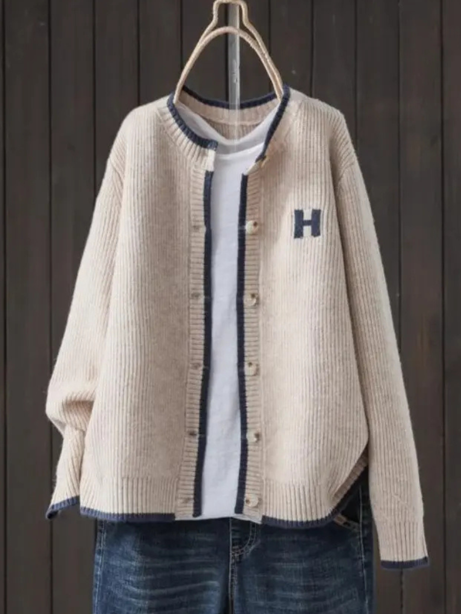Contrast Trim Button Front Knit Bomber Cardigan 2