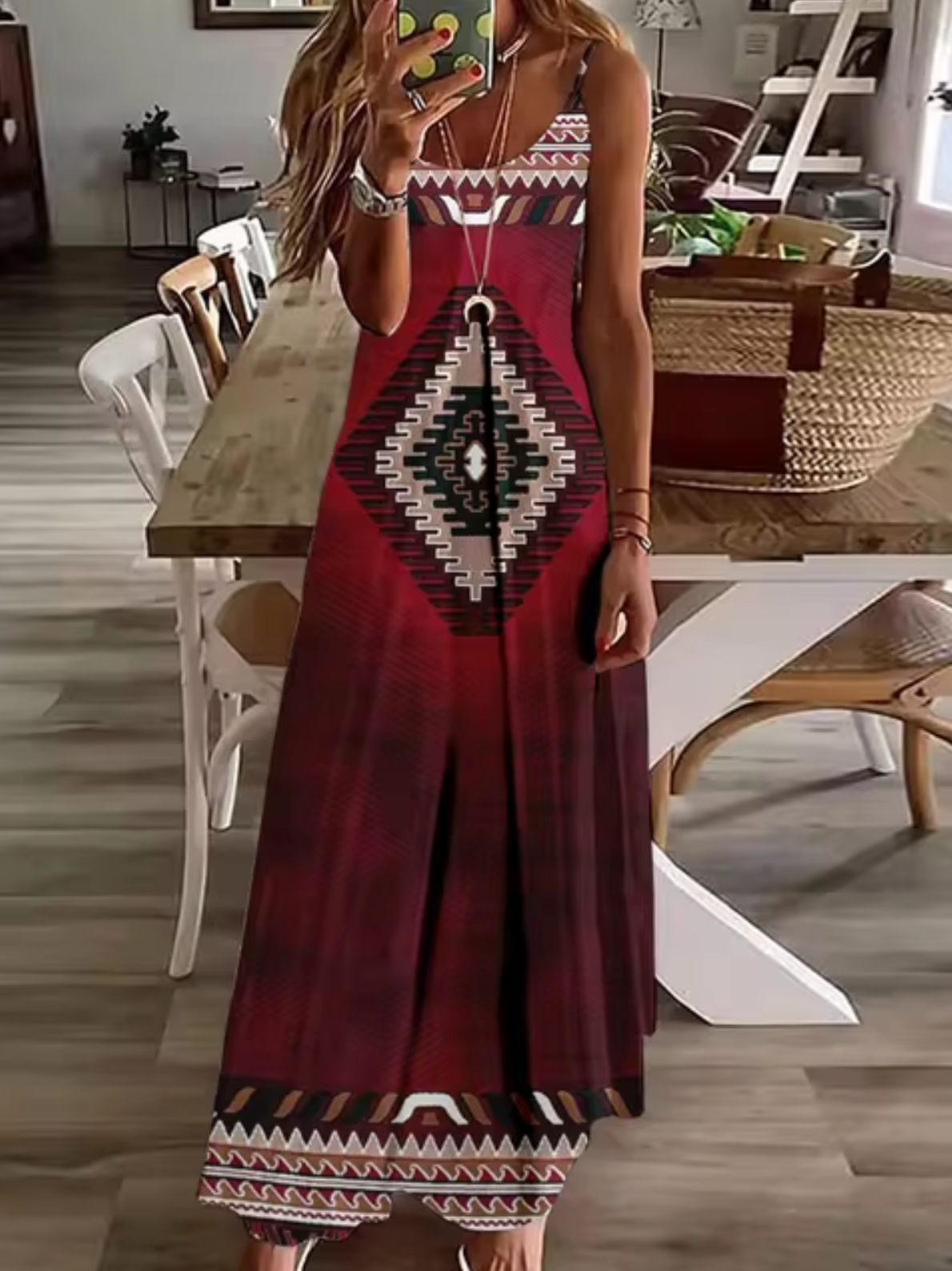 Spaghetti Strap V-Neck Relaxed A-Line Maxi Dress - View 5