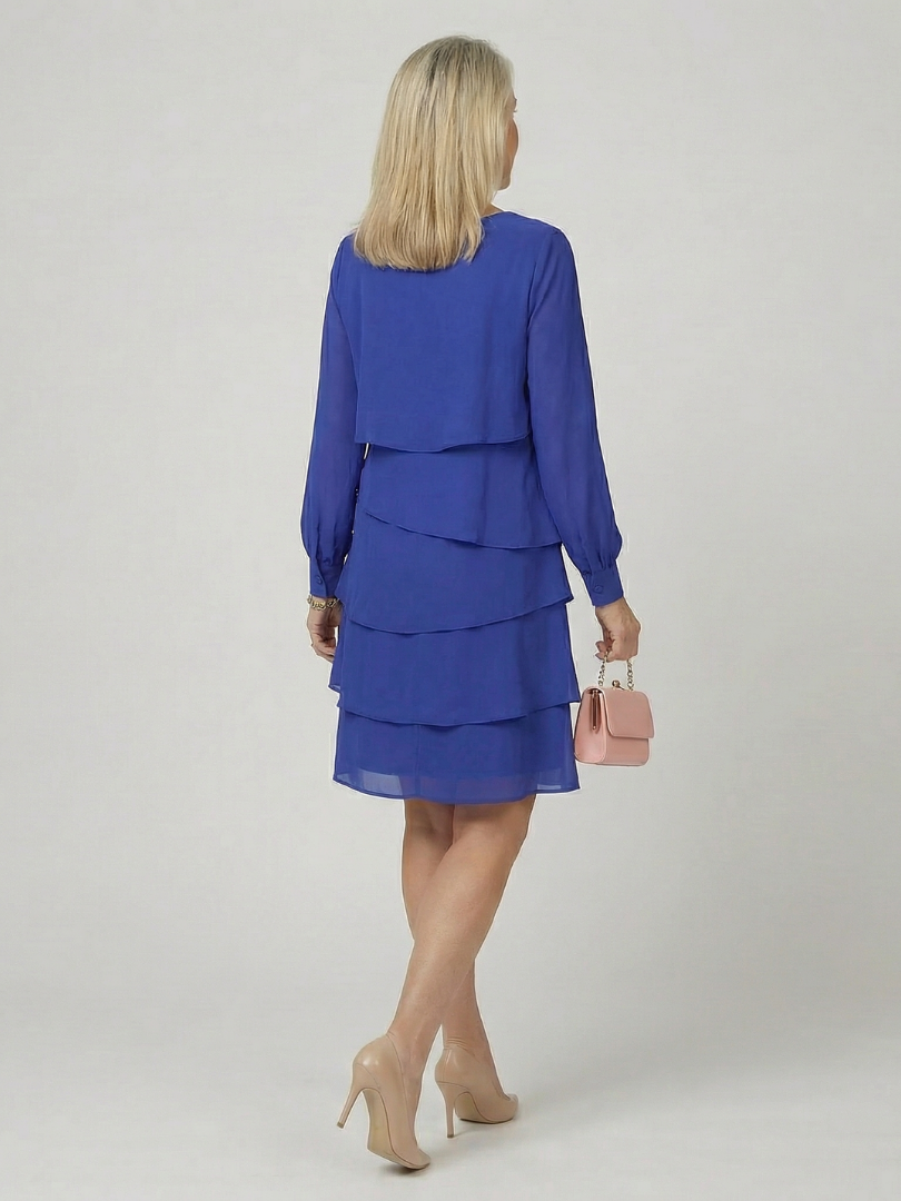 Round Neck Long Sleeve Tiered Knee Length Dress 11