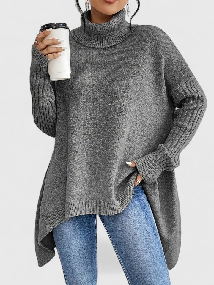Turtleneck Drop Shoulder High Low Oversized Sweater 2