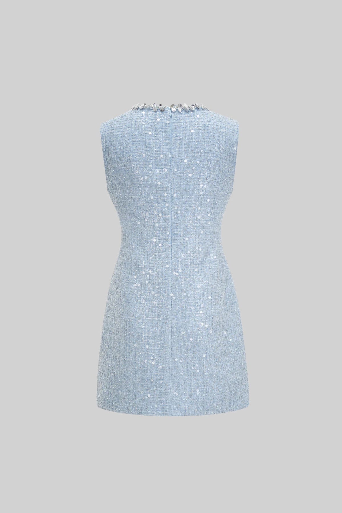 Sequin Tweed Vertical Keyhole Paillette Trim Shift Mini Dress - View 2