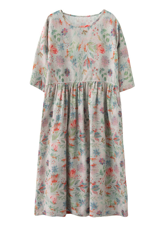 Watercolor Floral Print Round Neck Half Sleeve Maxi Dress - View 5