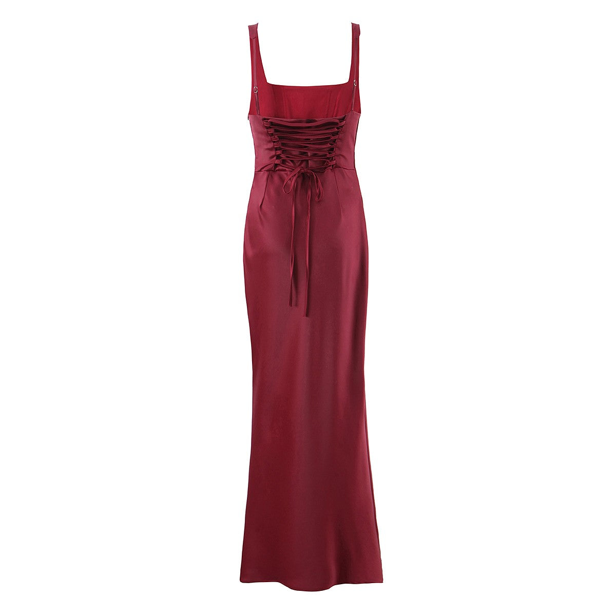 Satin Square Neck Ruched Bias Cut Slip Maxi Dress - View 2