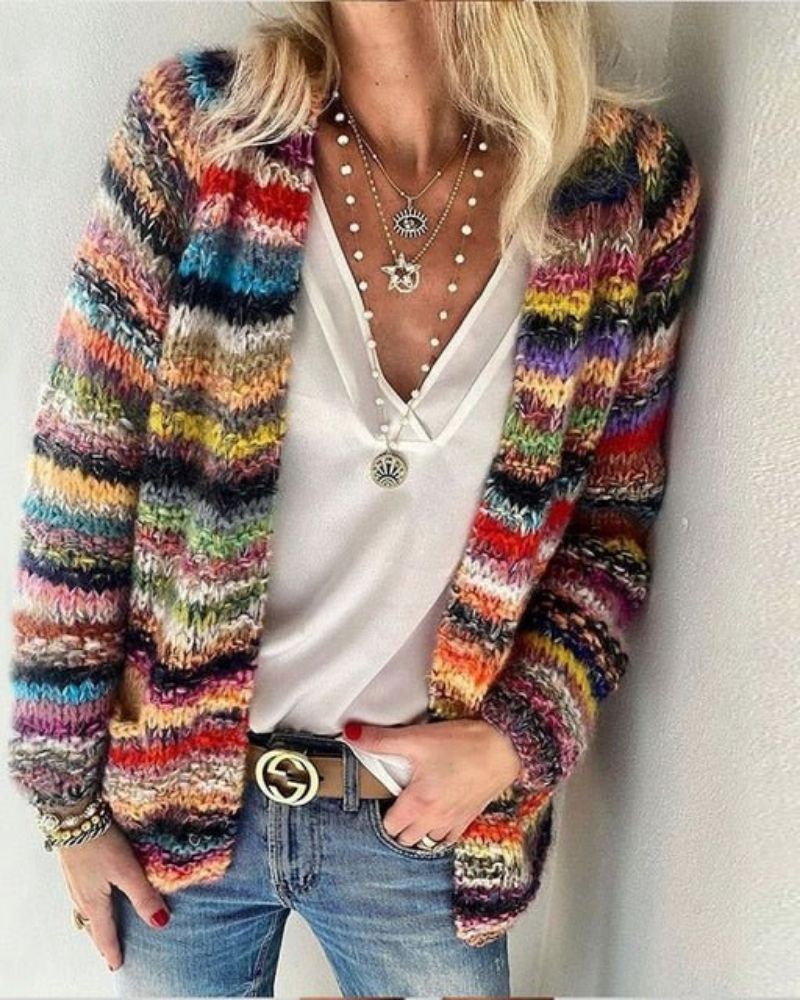 Space Dye Chunky Knit Open Front Cardigan