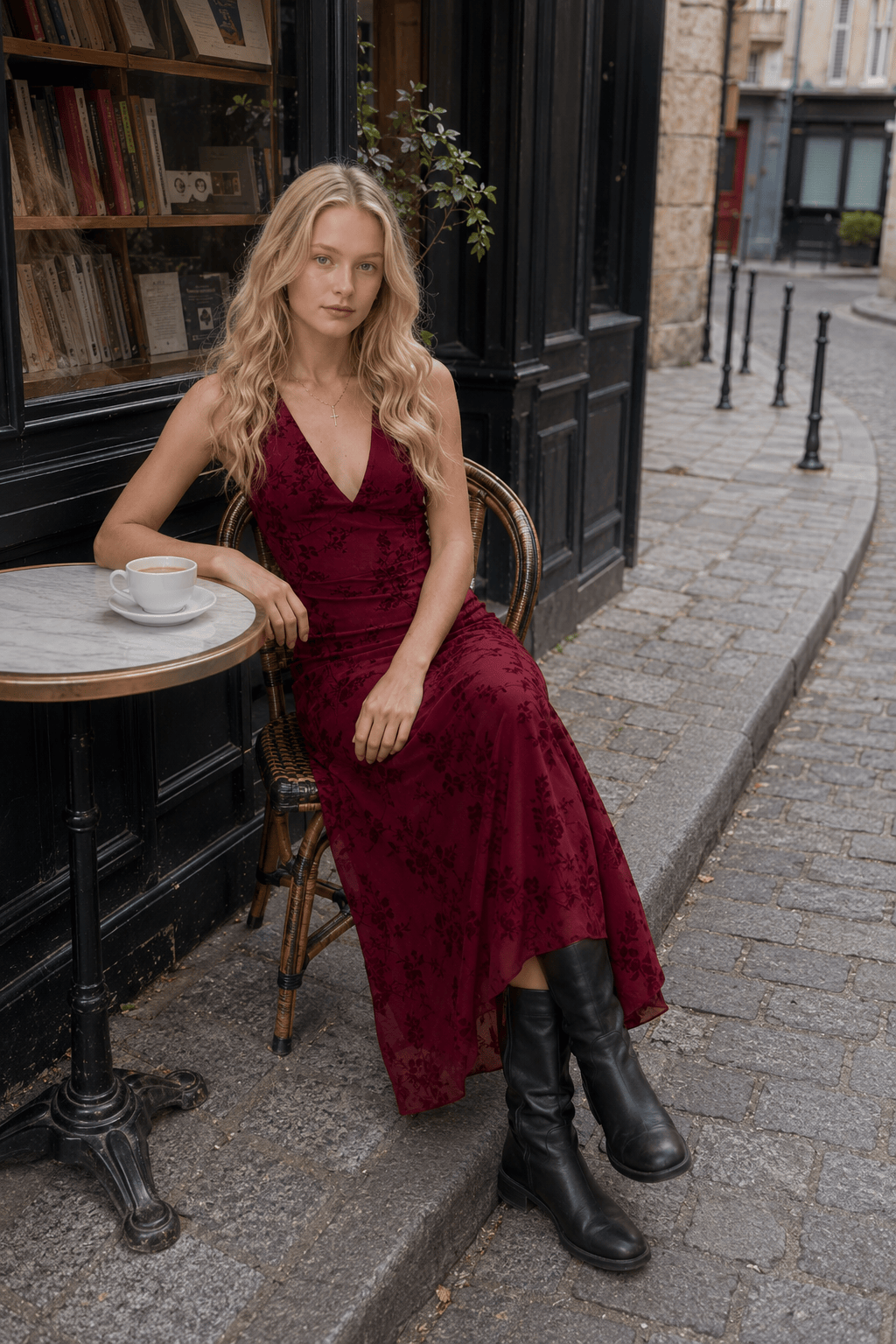 Deep V-Neck Floral Dress