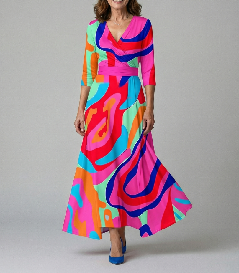 Floral Print Wrap V-Neck Maxi Dress 5