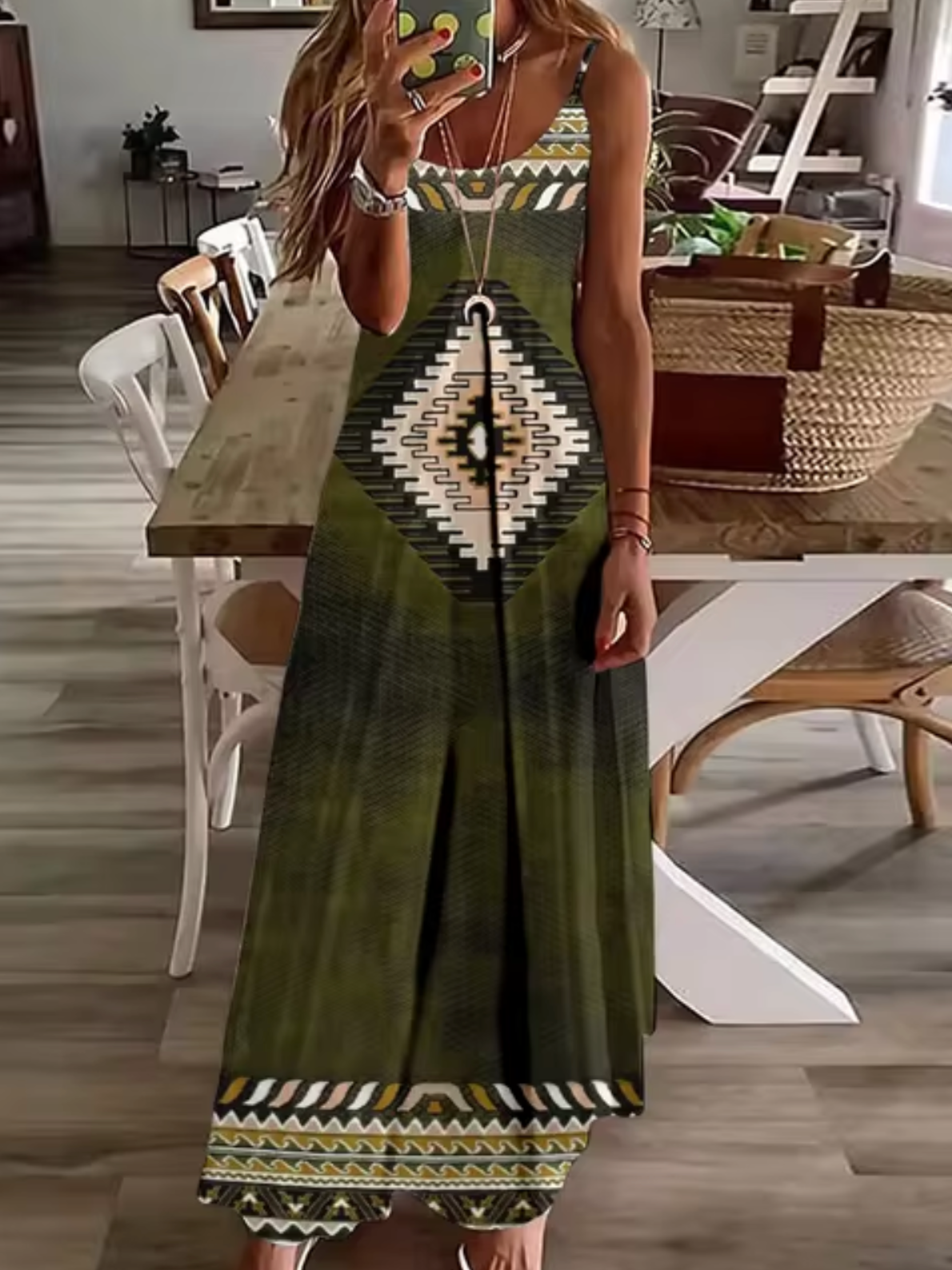 Spaghetti Strap V-Neck Relaxed A-Line Maxi Dress - View 6
