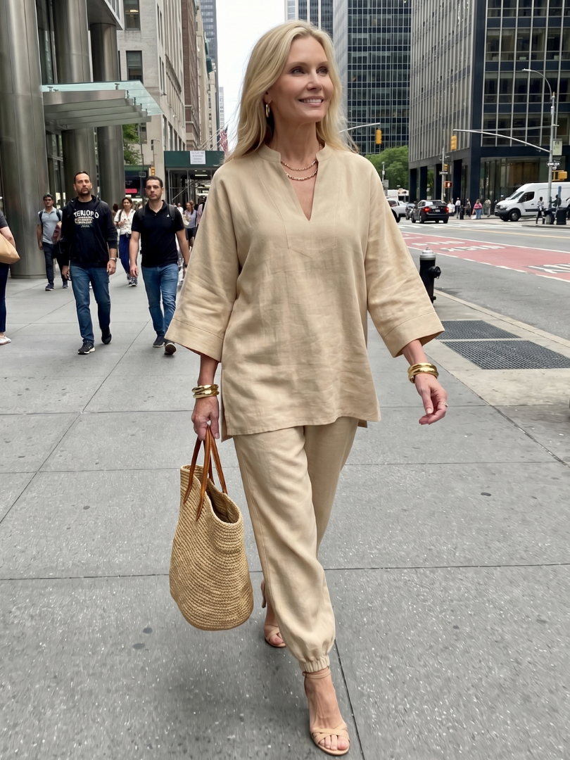 Notch V-Neck Tunic Top and Pants Two Piece Set 14