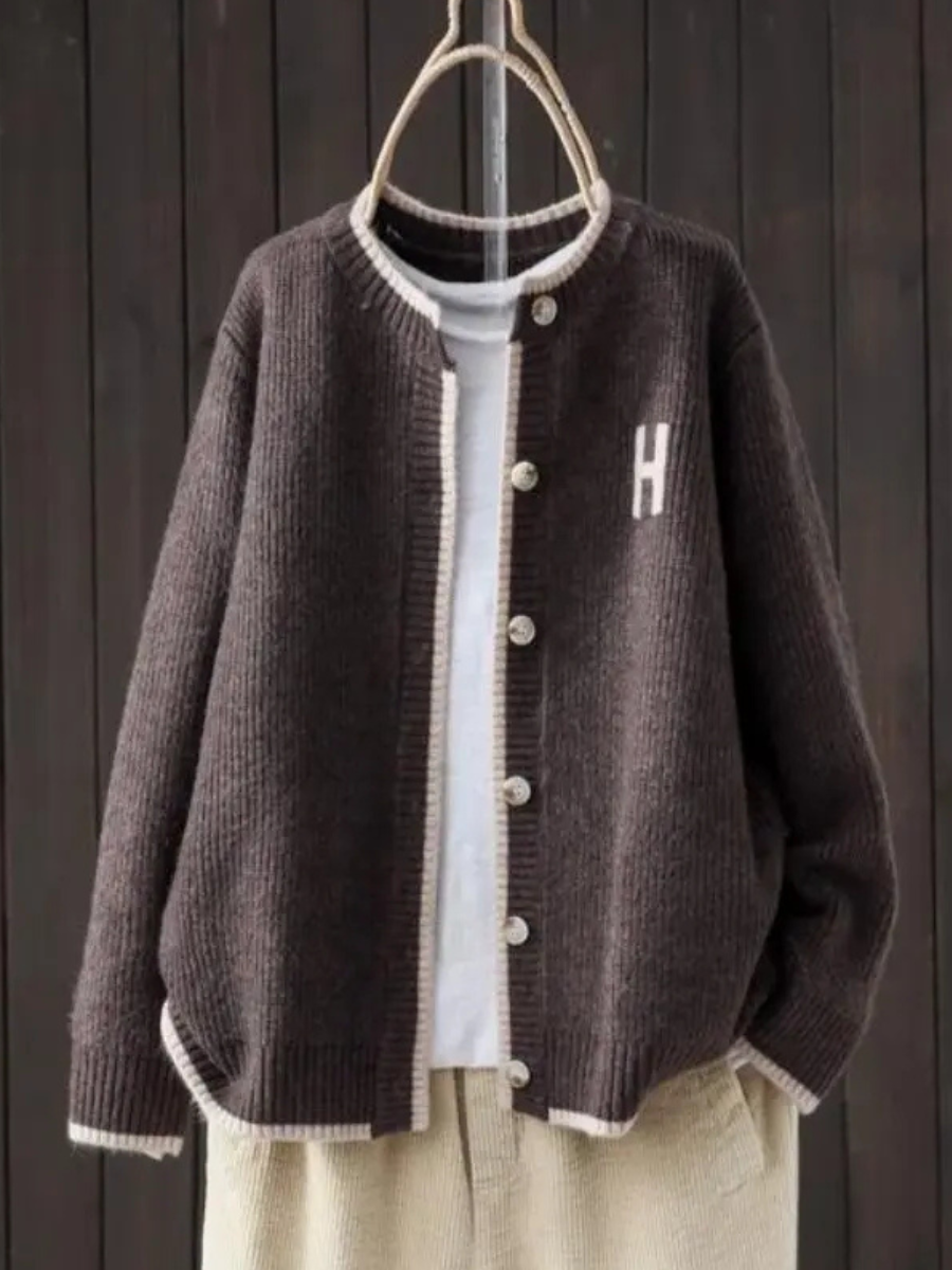 Contrast Trim Button Front Knit Bomber Cardigan 3